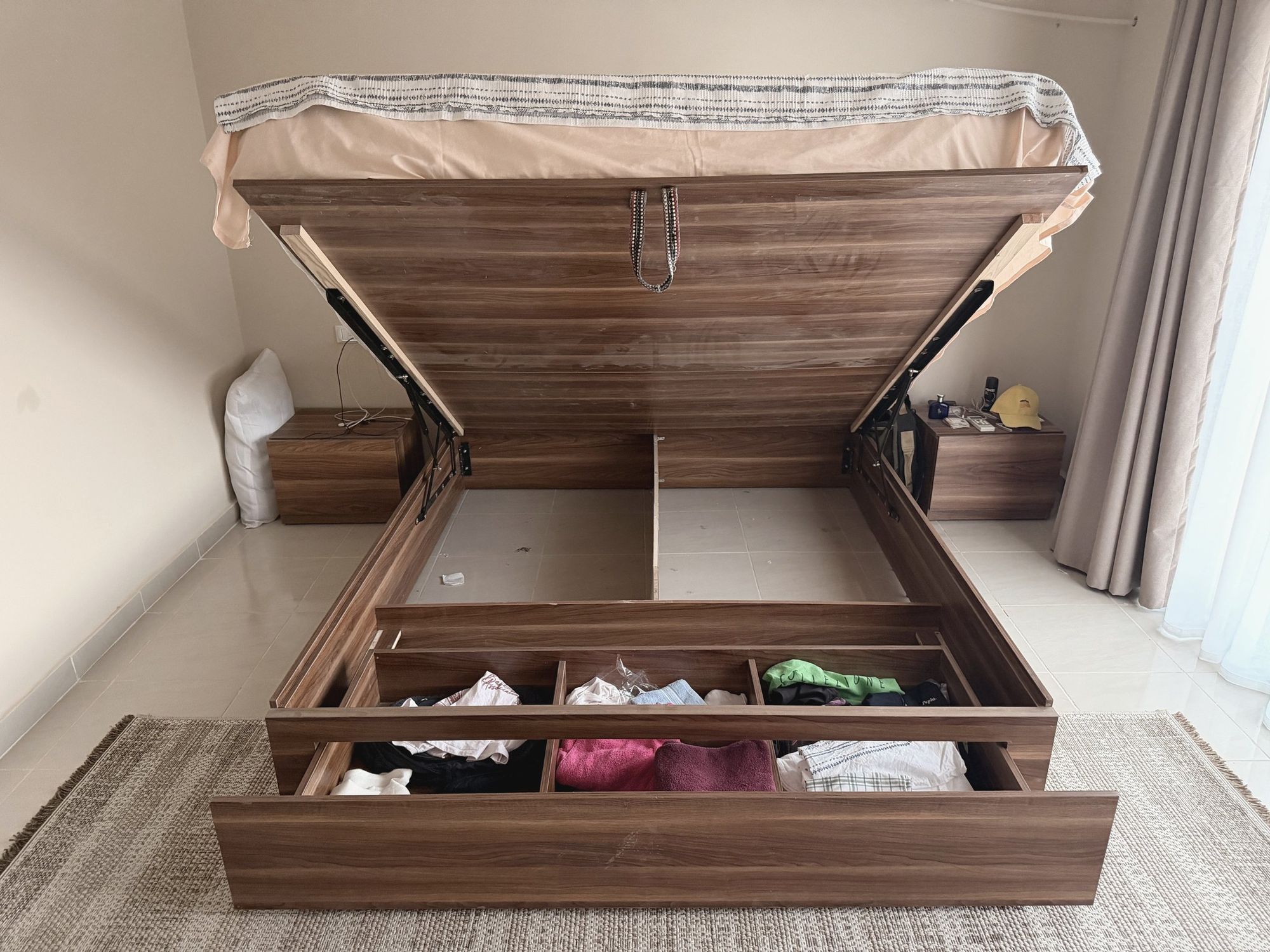 The bed as built, storage open