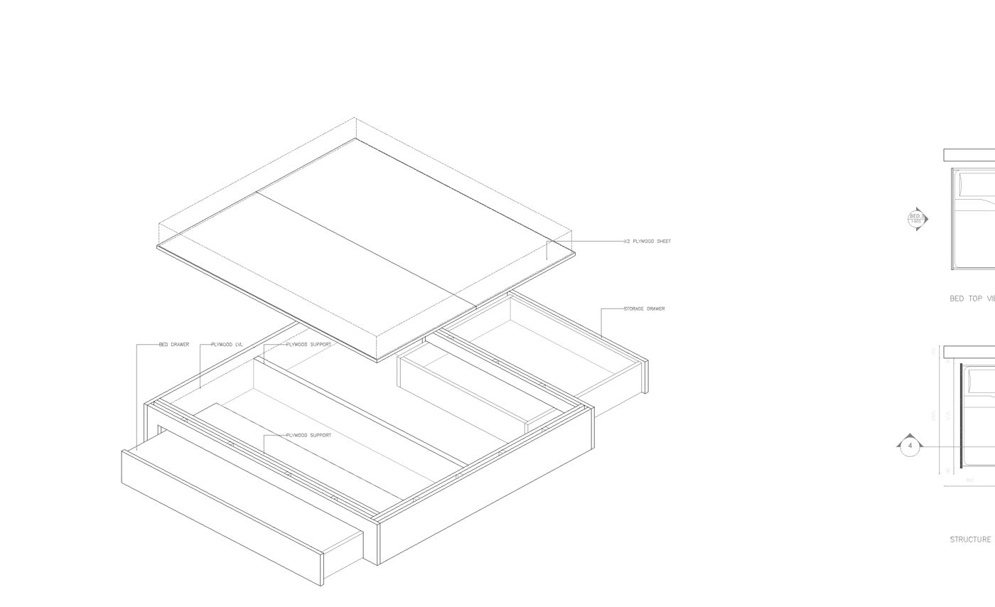 Drawing: Bed with storage