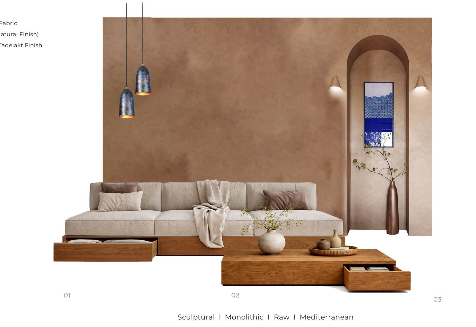 Mood board of materials and forms