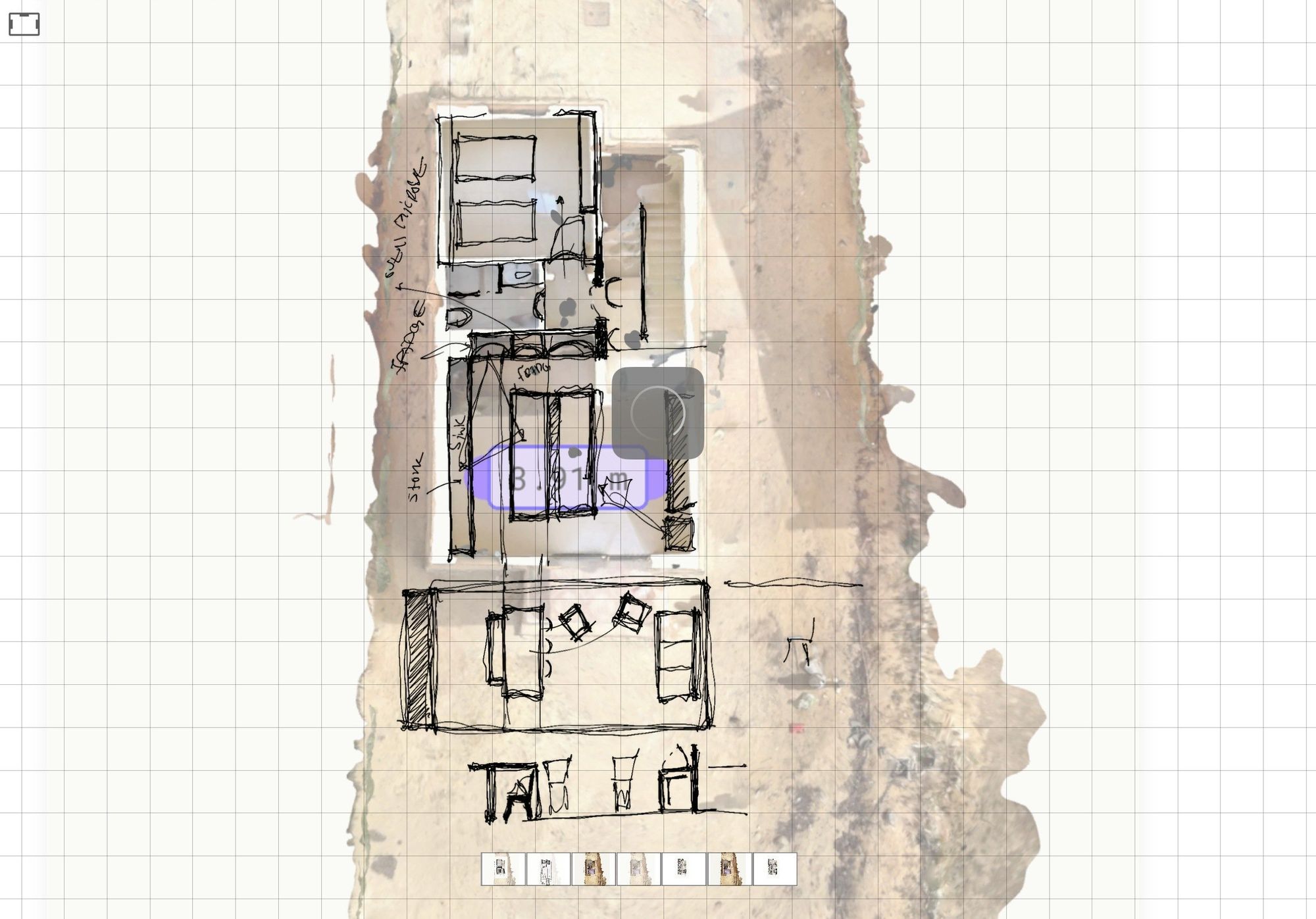 Hand sketch over the ground floor plan
